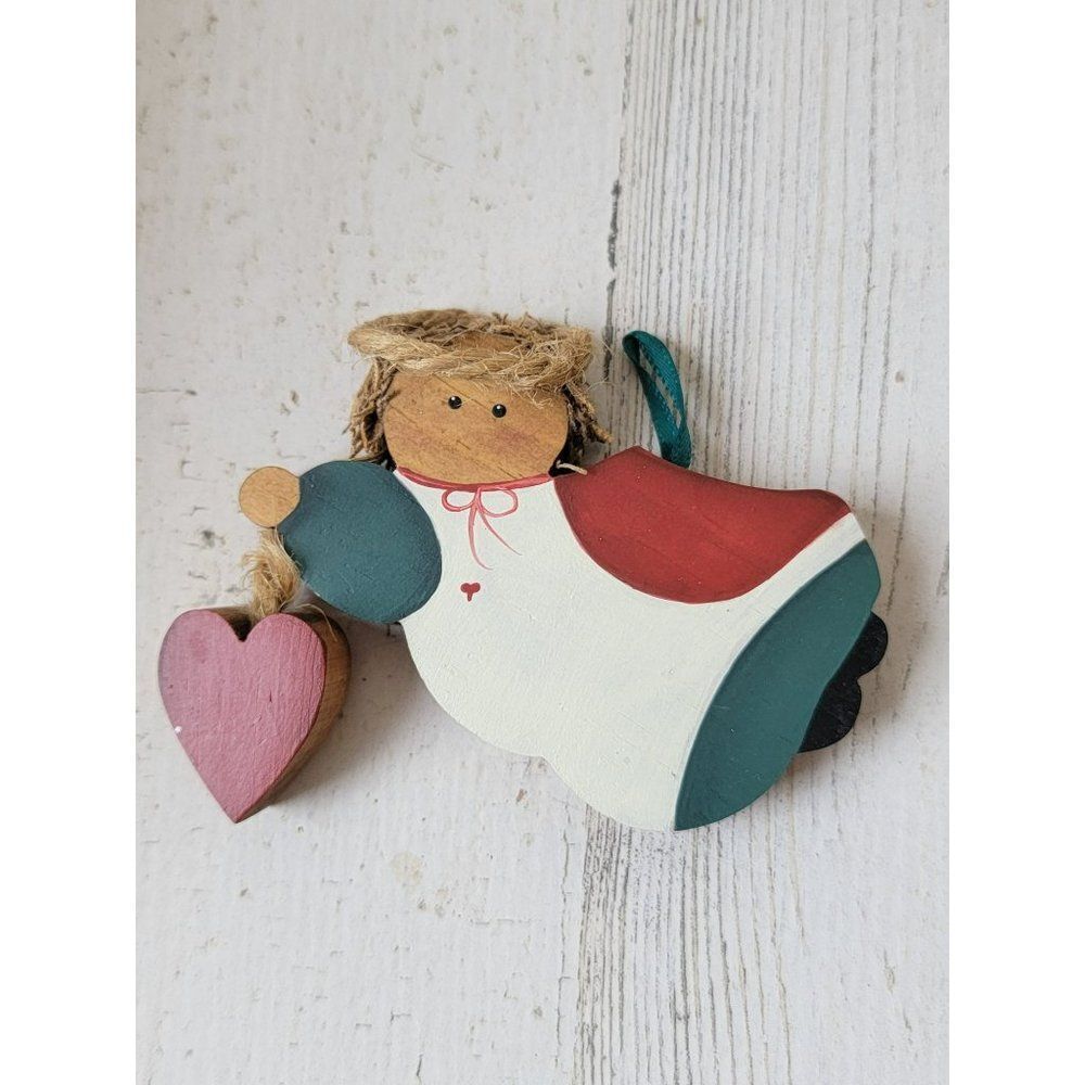 Wooden heart angel halo Bible ornament Xmas‎ decor